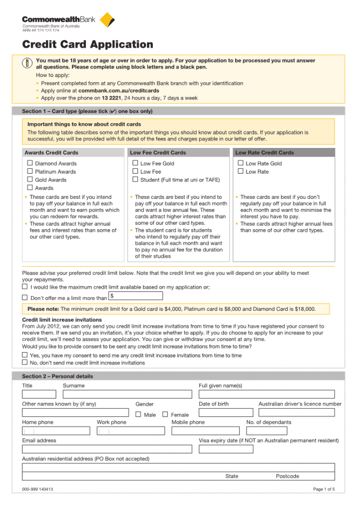 Download Free Commonwealth Bank Credit Card Application ...