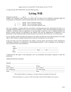 Download Free Florida Living Will Sample | Form Download