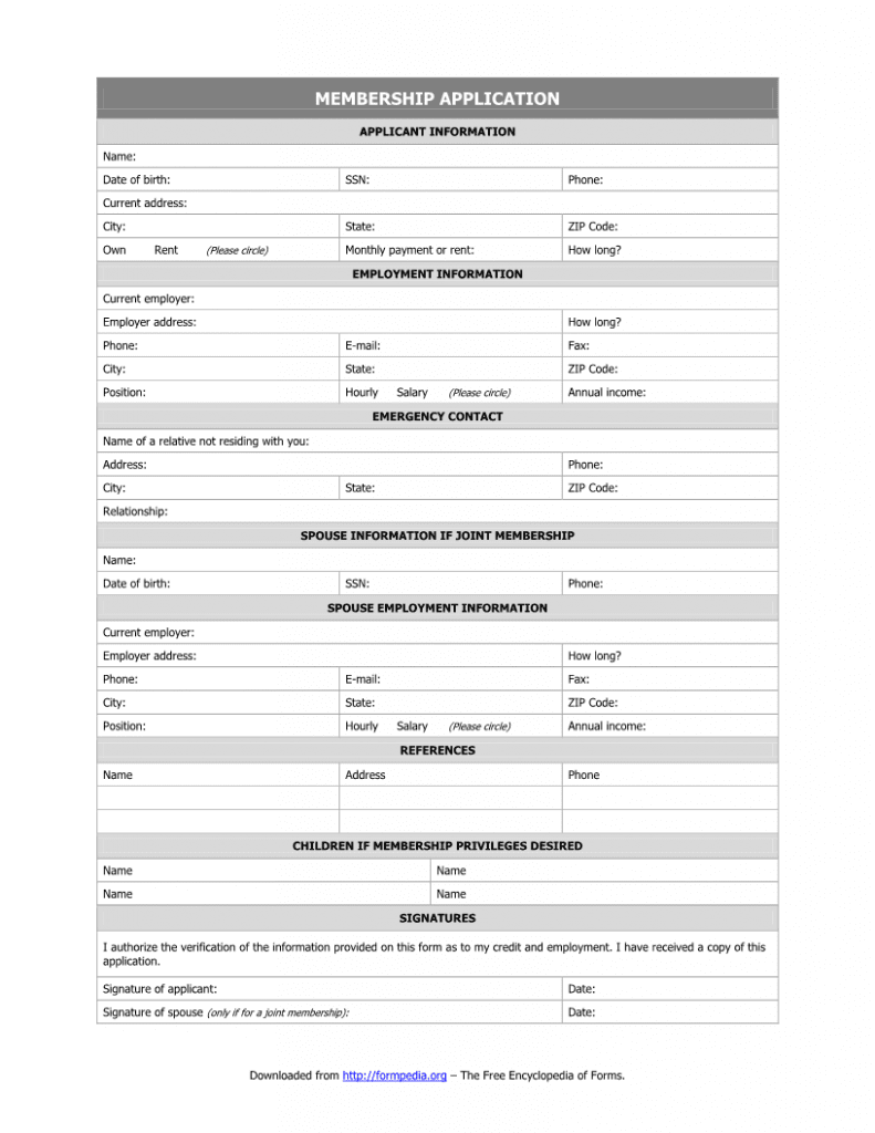 Membership Form Template Free Download 9738