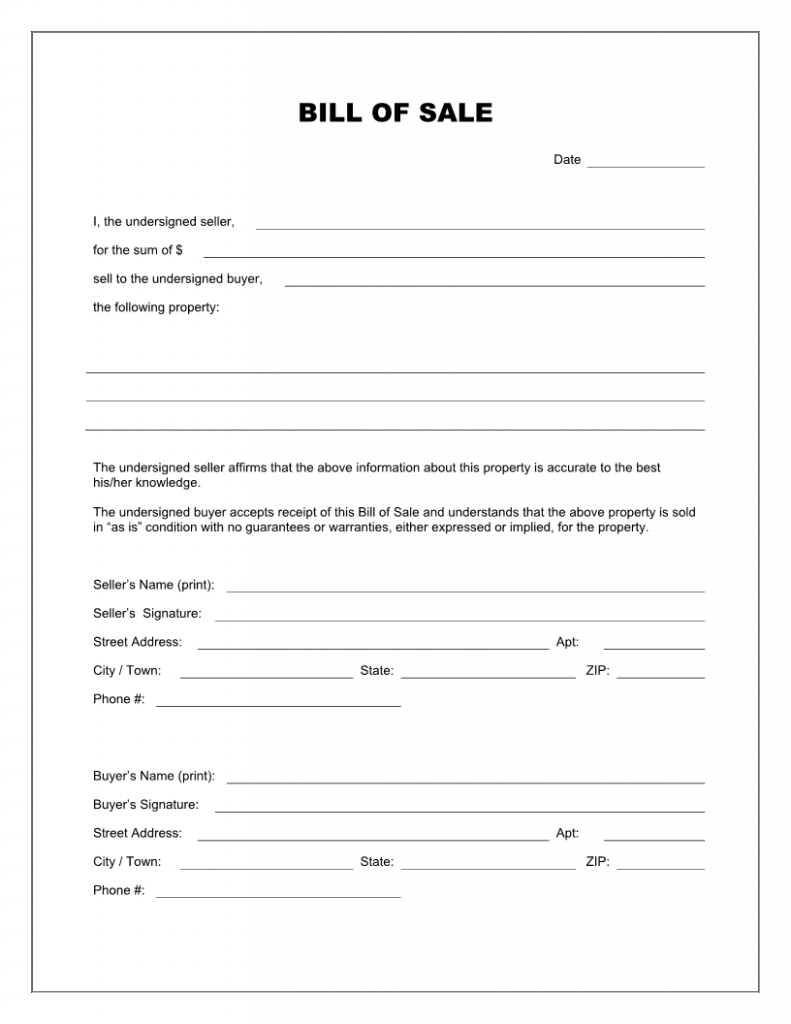 Download Free Blank Bill of Sale Form | Form Download