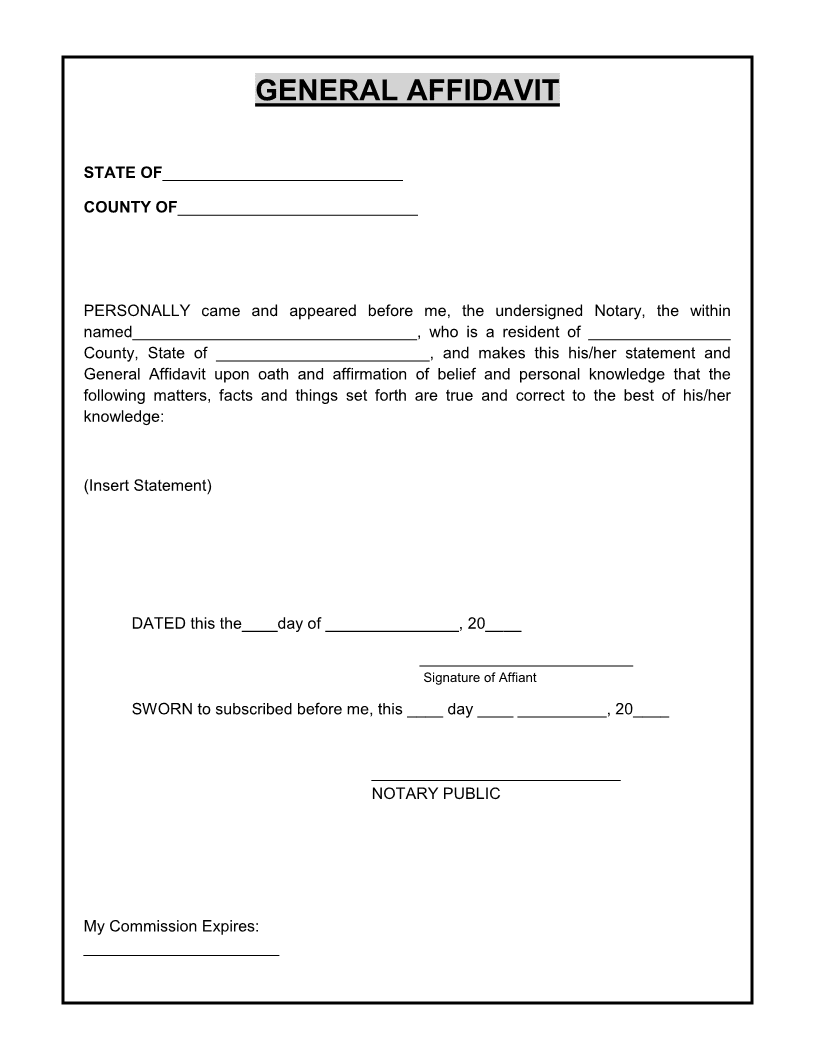 Download Free General Affidavit Form Form Download