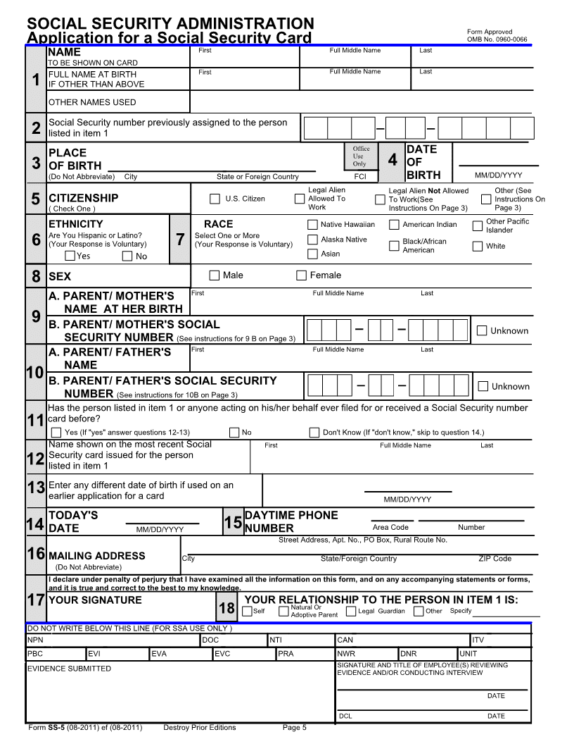 Social Security Form Ss 5 Printable - Printable Forms Free Online