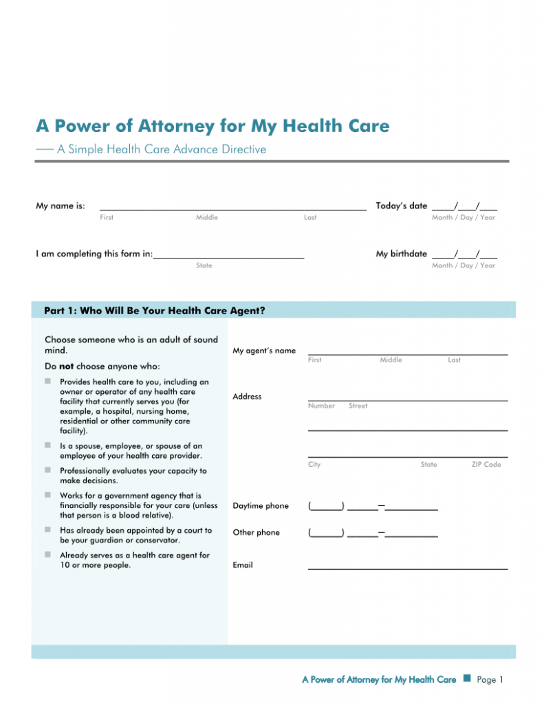 health care power of attorney form