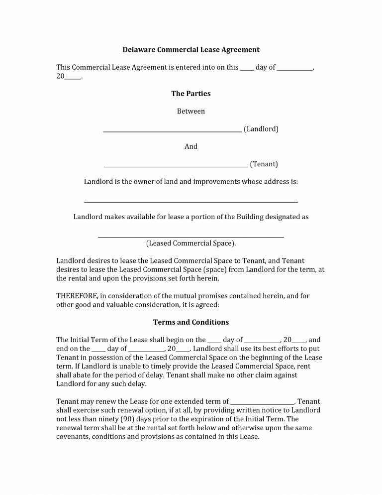 Download Free Delaware Commercial Lease Agreement | Form Download