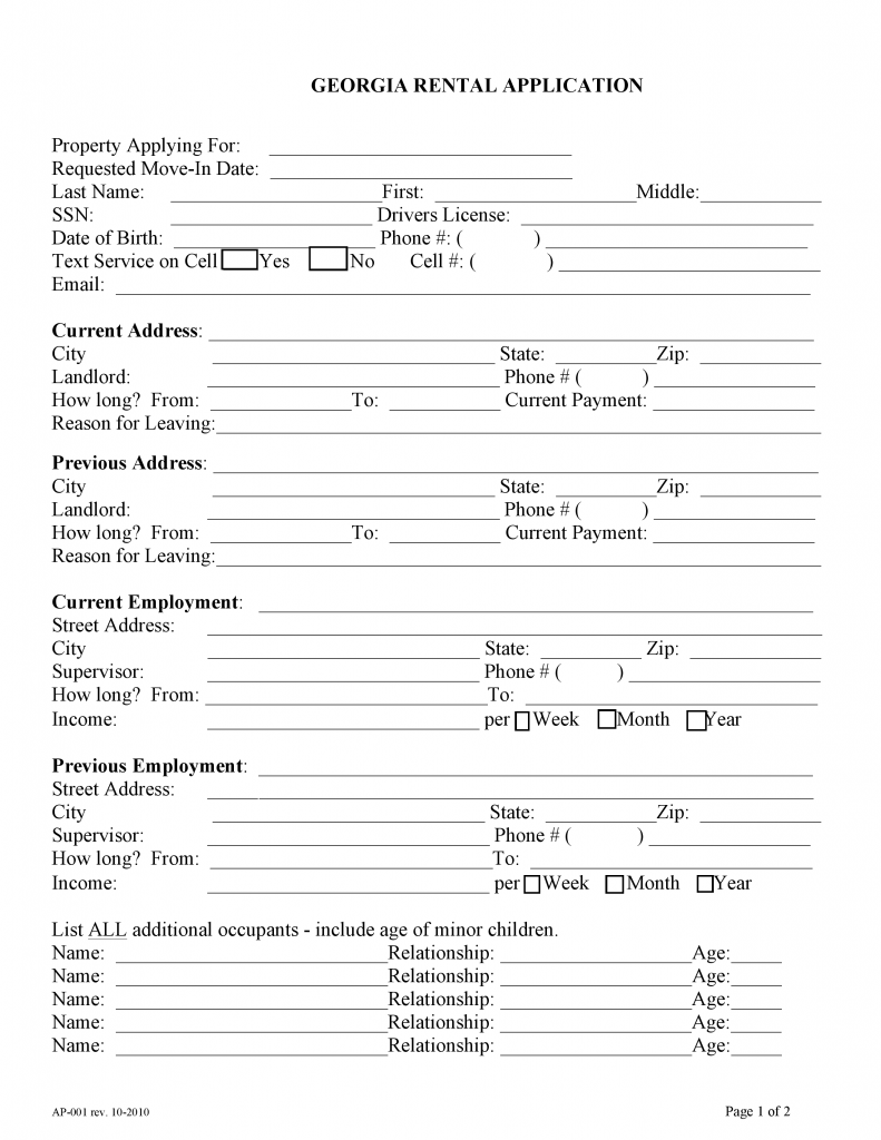 Rental Application Form Georgia