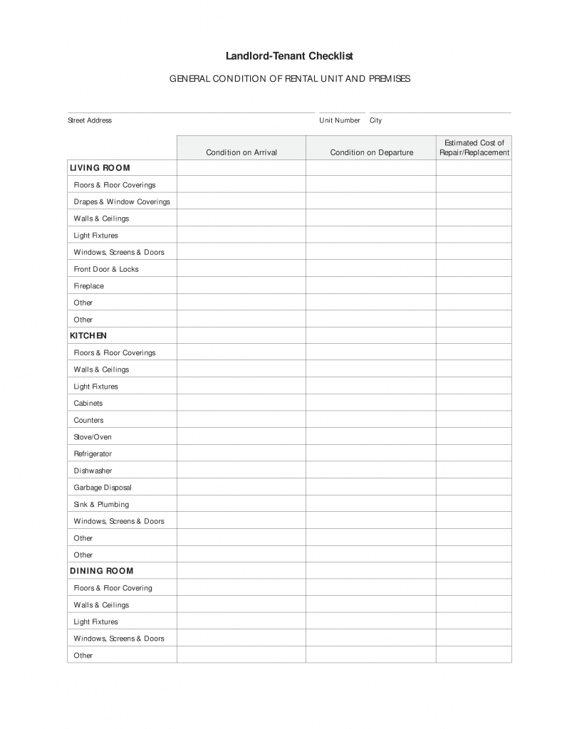 landlord tenant move in checklist