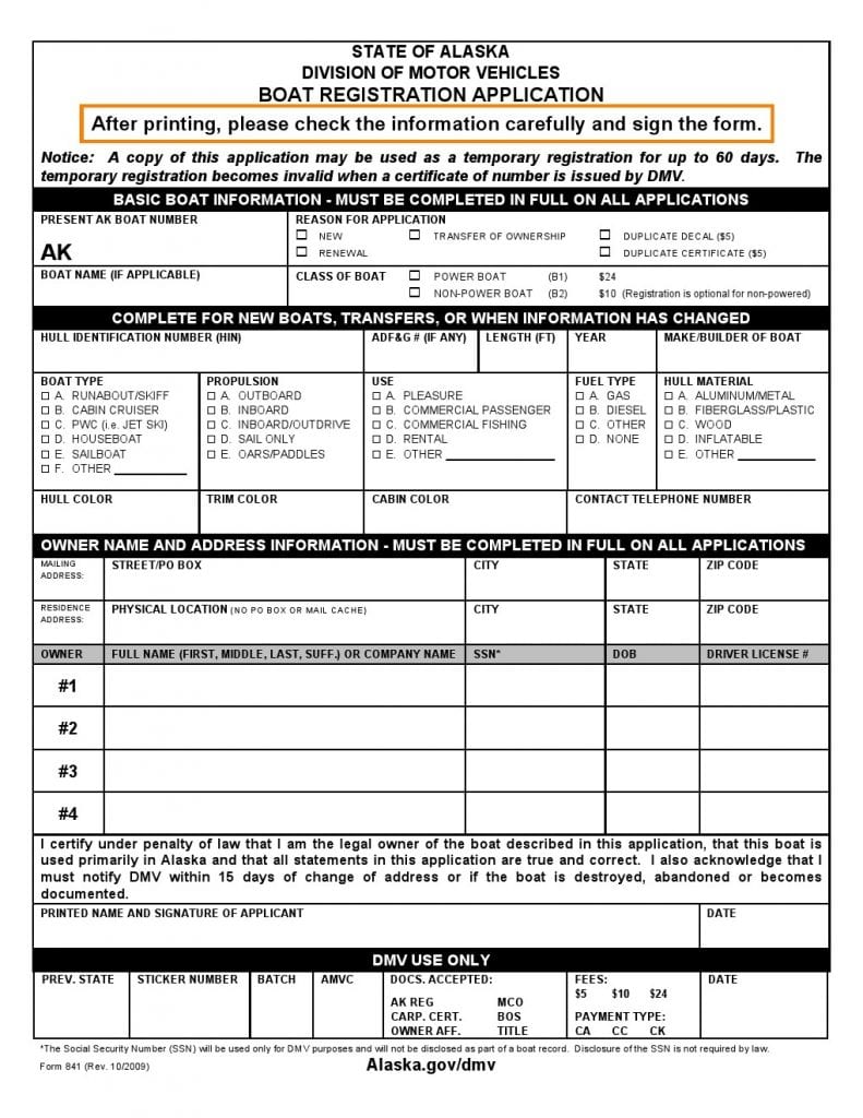 Alaska Boat Registration Application