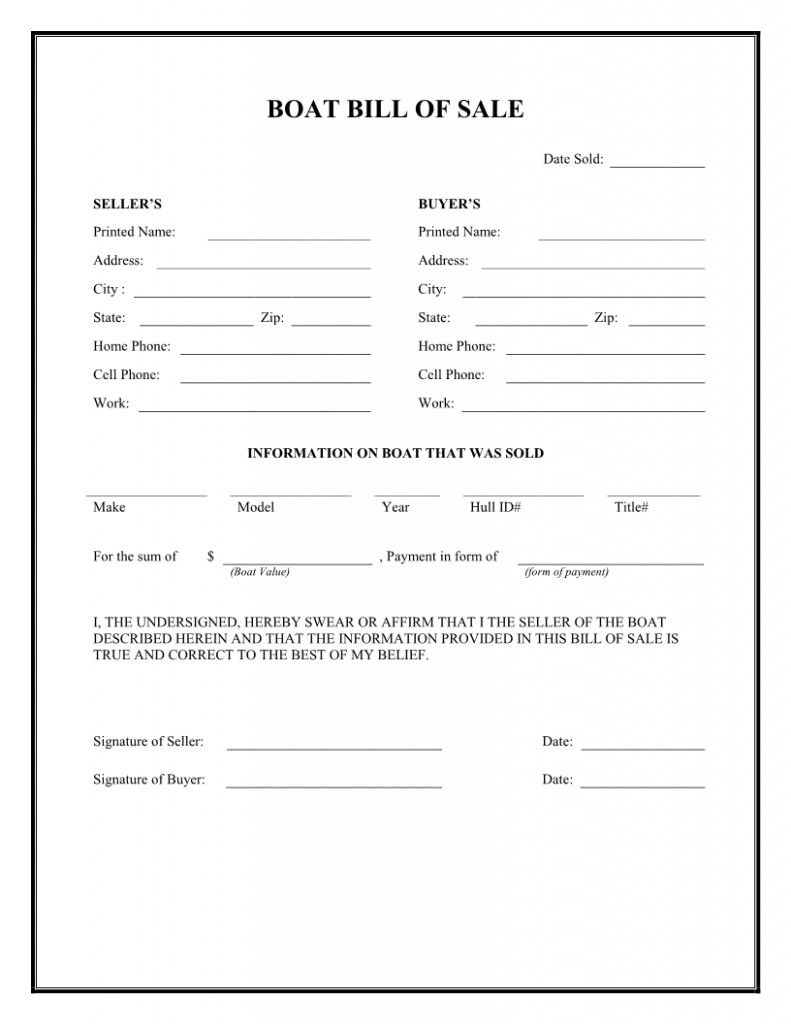 Download Free Boat Bill Of Sale Form Form Download