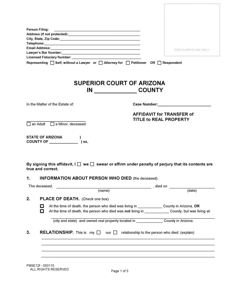 Arizona Small Estate Affidavit Of Real Estate