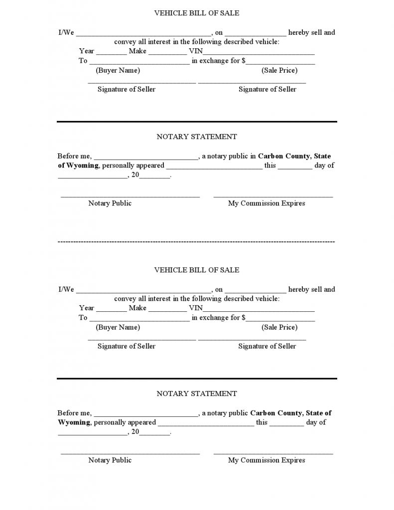 Carbon Country, Vehicle Bill of Sale