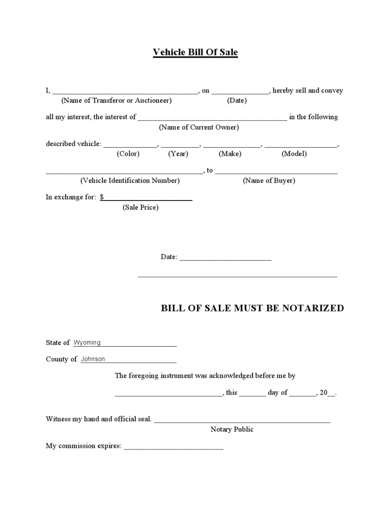 Download Free Johnson County, Vehicle Bill Of Sale Form | Form Download