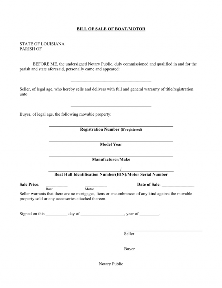 Download Free Louisiana Boat Bill Of Sale Form | Form Download