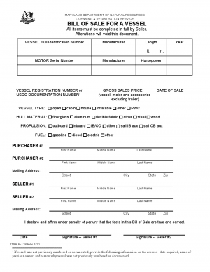 Download Free Maryland Vessel Bill Of Sale Form | Form Download