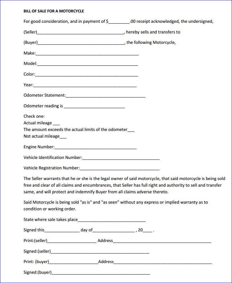 Download Free Business Forms Form Download Illinois motorcycle bill of sale