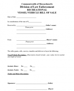 download free massachusetts recreational vesselvehicle bill of sale
