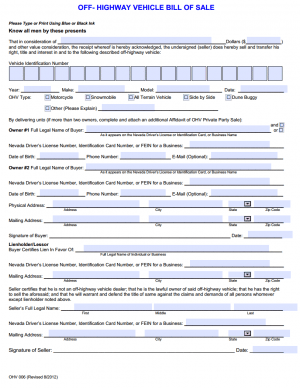 Download Free Nevada Off-Highway Vehicle Bill Of Sale Form | Form Download