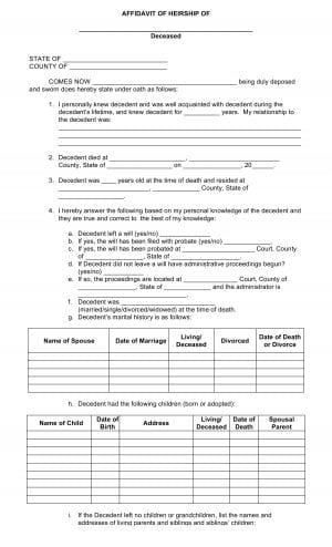 Download Free Blank Affidavit of Heirship Form | Form Download