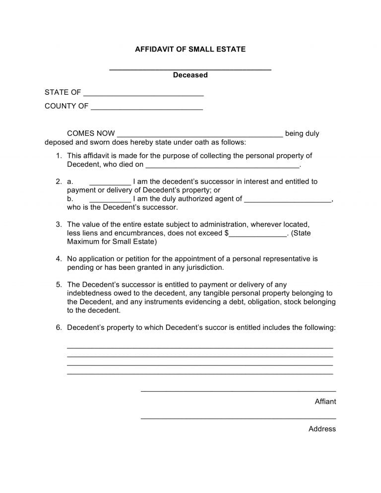 Download Free Blank Small Estate Affidavit Form Form Download