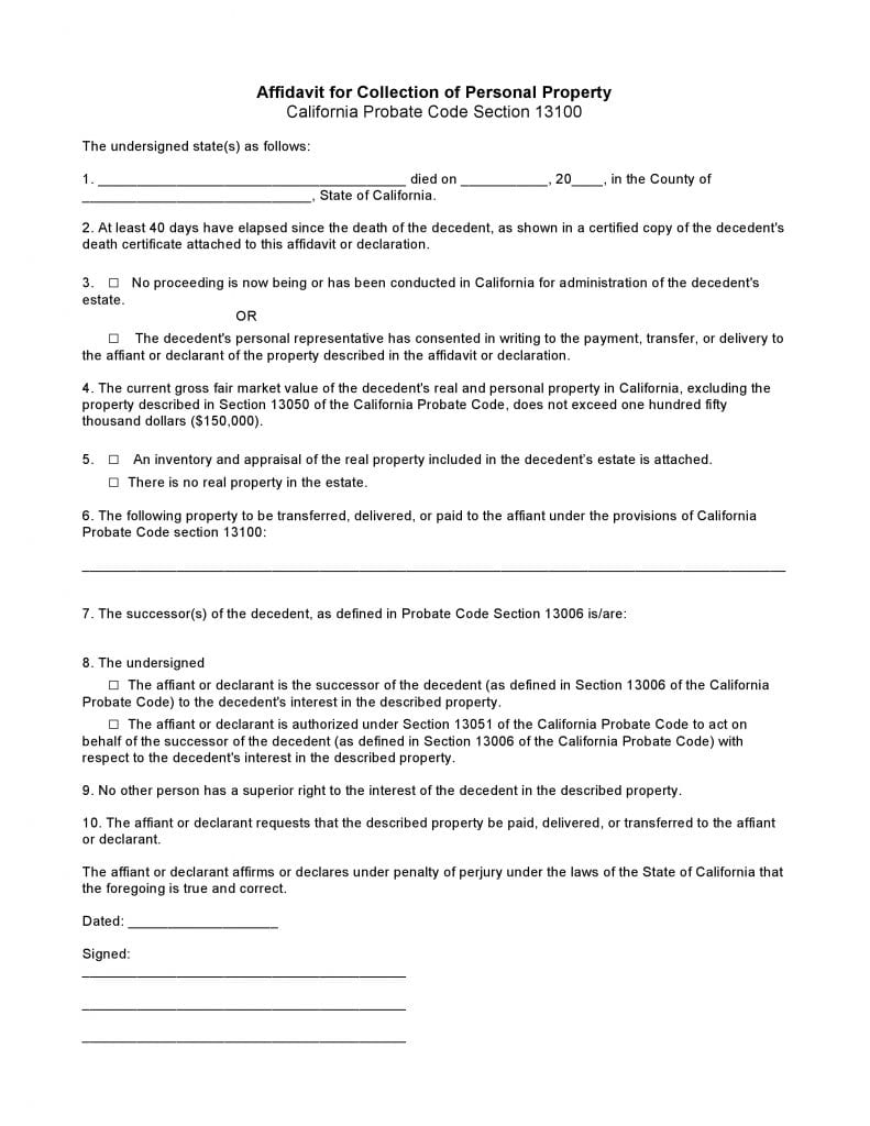 Download Free California Small Estate Affidavit Form Form Download 4860