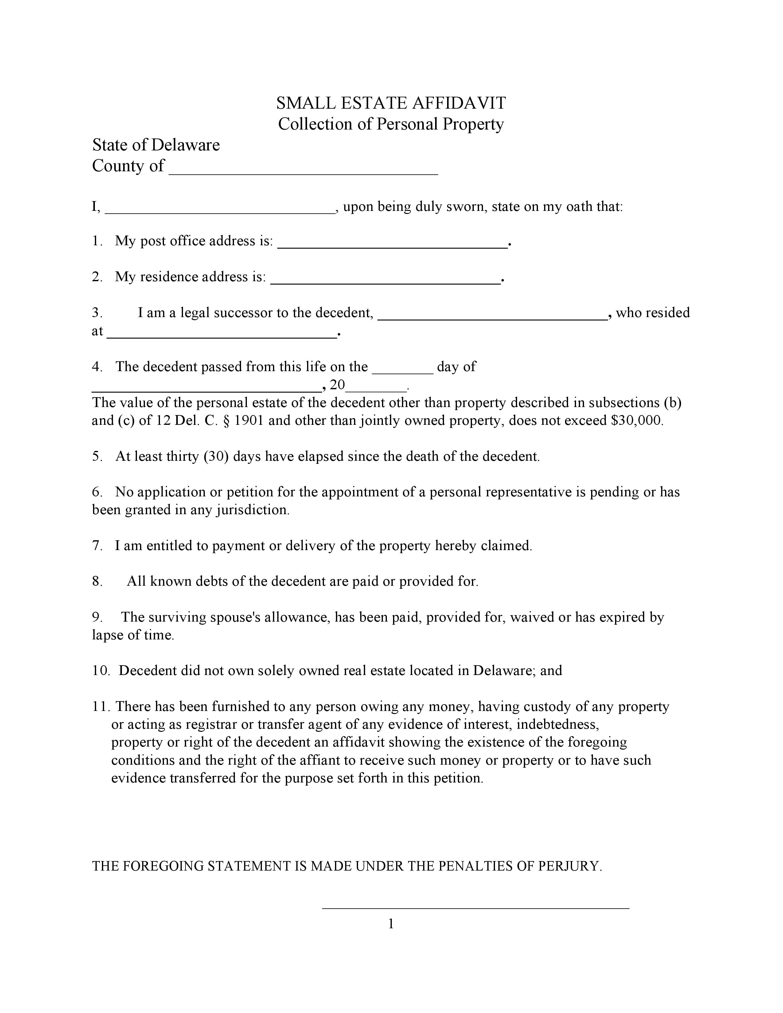 Delaware Small Estate Affidavit Form