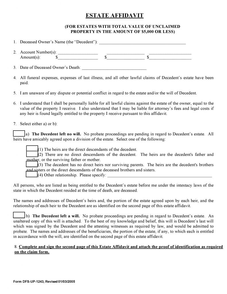 Florida Small Estate Affidavit Form Printable Printable Forms Free Online