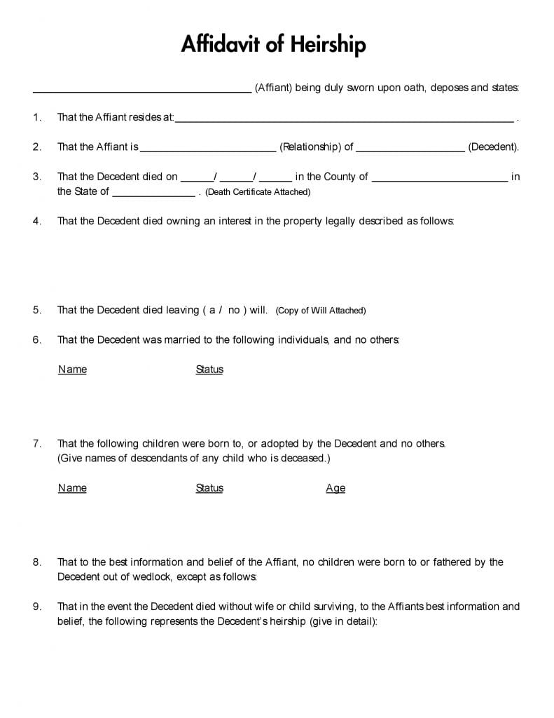 Download Free Illinois Affidavit Of Heirship Form Form Download
