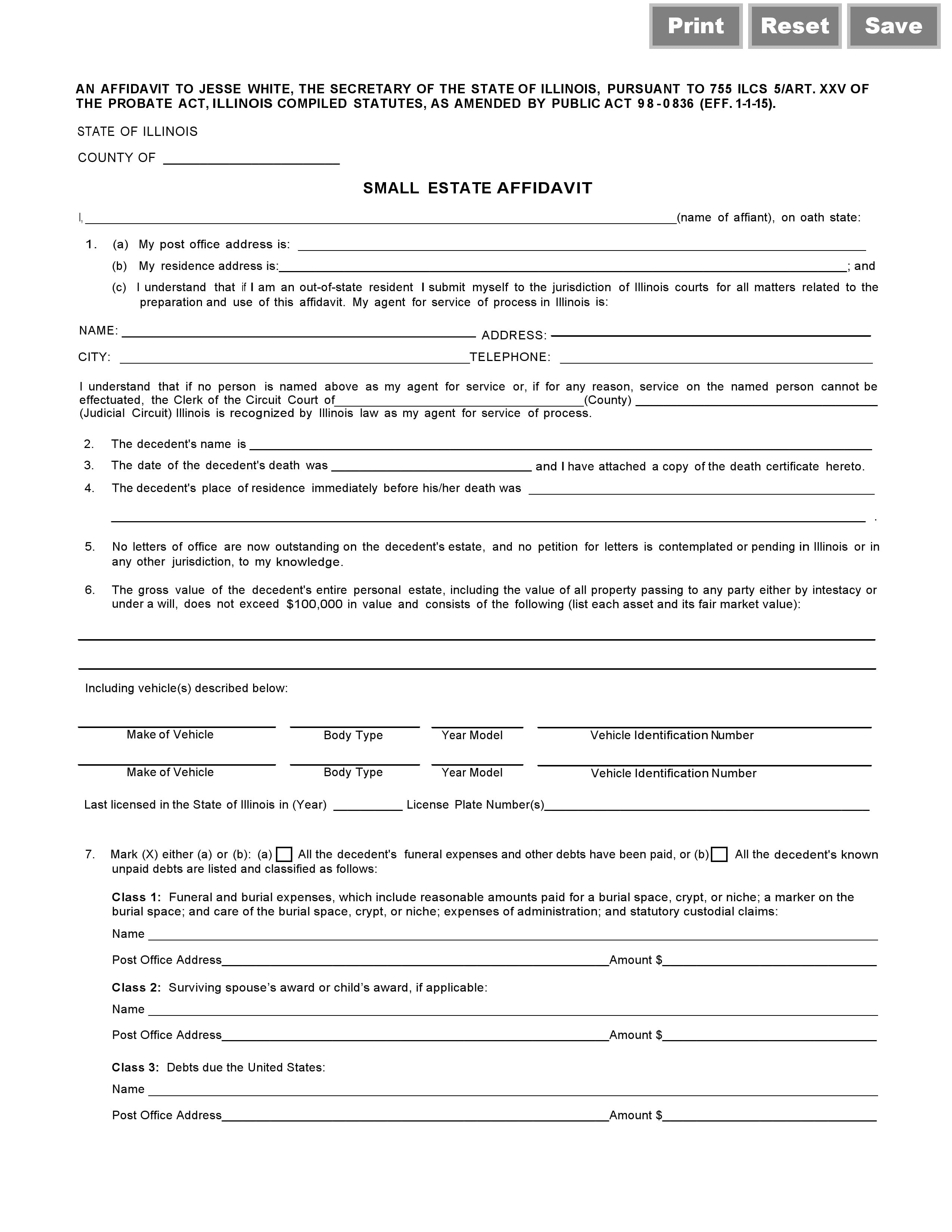 Download Free Illinois Small Estate Affidavit Form Form Download