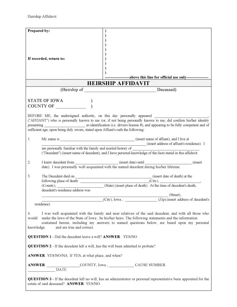 Iowa Affidavit Of Heirship