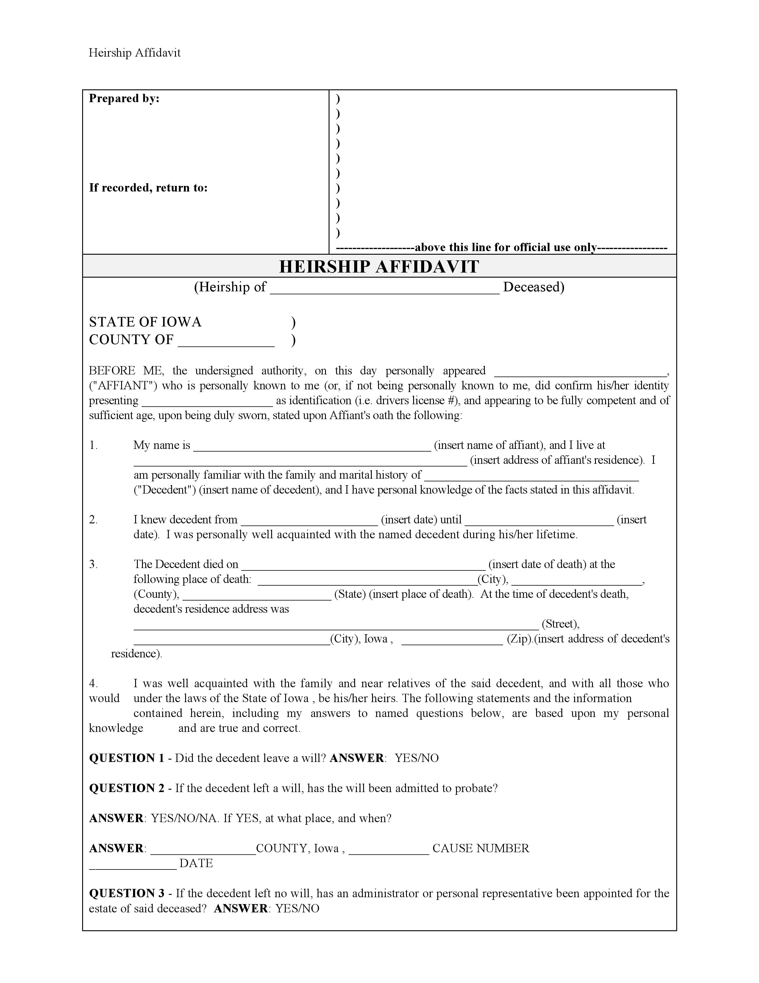 Iowa Affidavit Of Heirship