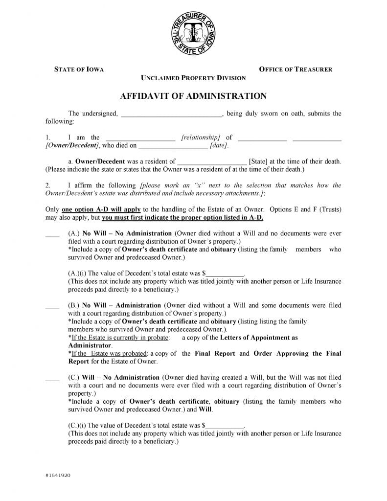 Iowa Small Estate Affidavit