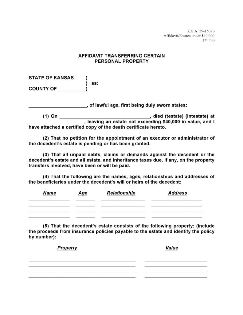 Kansas Small Estate Affidavit