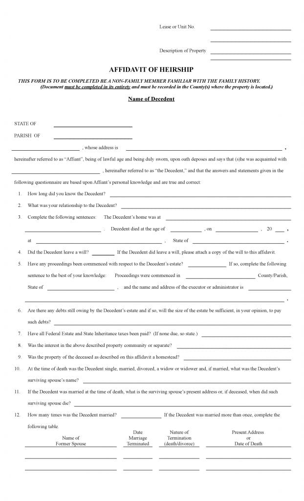 Download Free Louisiana Affidavit of Heirship Form | Form ...