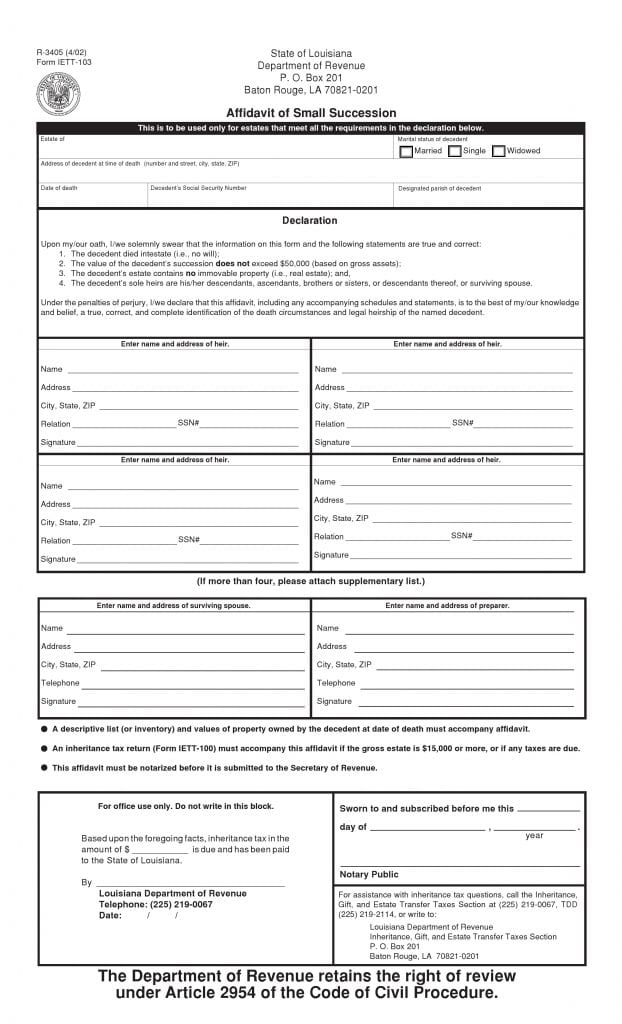 Download Free Louisiana Small Estate Affidavit Form | Form ...